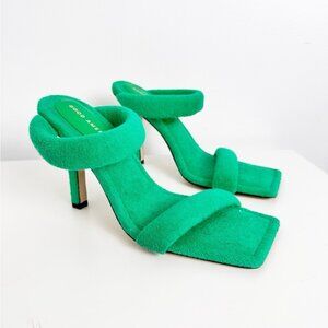 New Good American Terry Slip On High Heel Sandals Green size 7.5